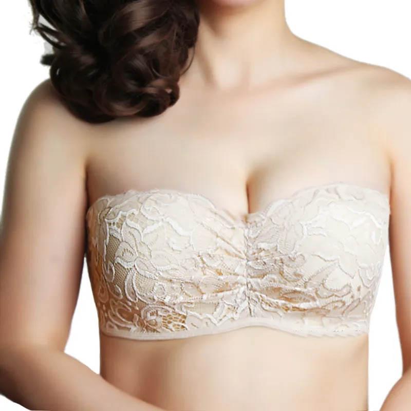 Ladies Large Size Strapless Bra Gathering Non-slip Big Breast Thin Wrap Breast Invisible Tube Top Wedding Dress