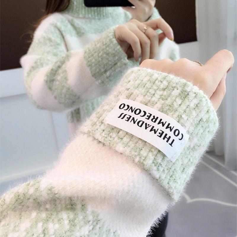 Women's Turtleneck Sweater Fuzzy Sweater for Women Loose Pullover Sweater Thicken Mink Fleece Sweater Outer Wear Mohair Sweaters