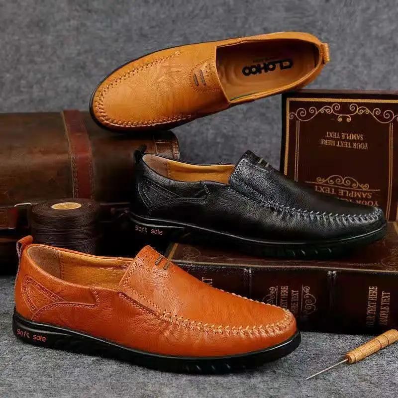 Spring Breathable Men's Leather Shoes Casual All-match Slip-on  Flat Shoes Comfortable Breathable Moccasins Driving Shoes