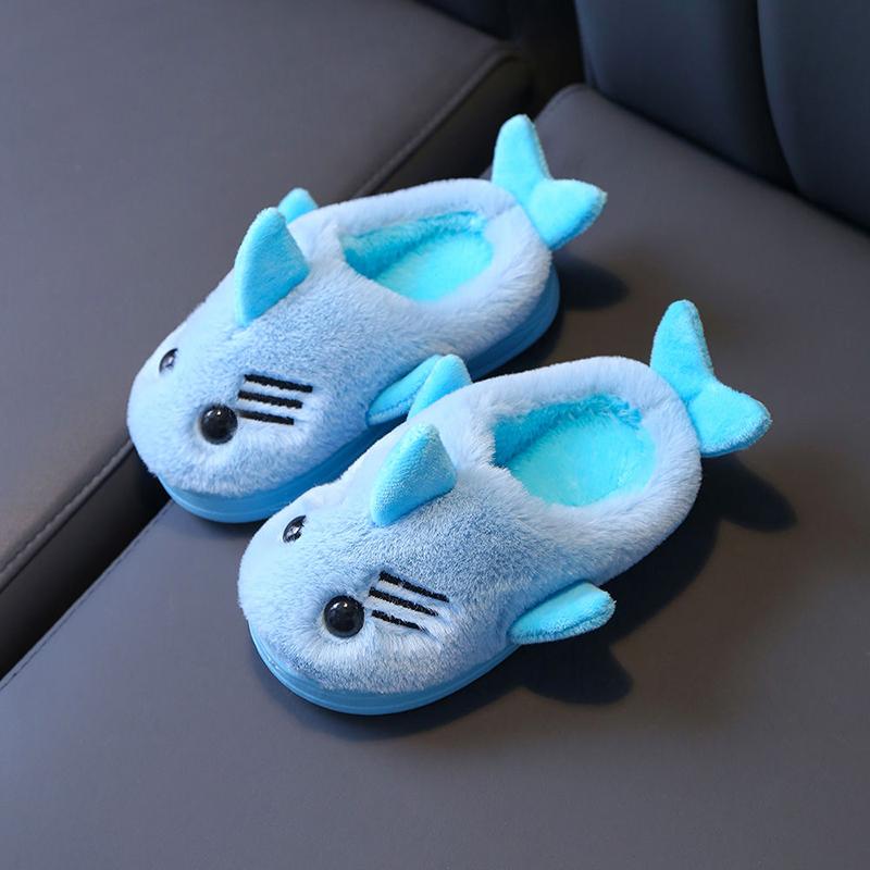 Children's Cotton Slippers Winter Cartoon Fish Boys and Girls Warm Thick Anti-skid Soft Bottom Home Indoor Baby Cotton Shoes