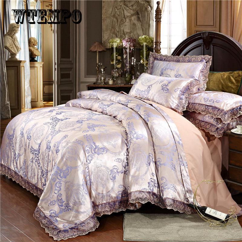 Stain Jacquard Luxury Wedding Bedding Set 4/6Pcs Kits King Queen Size Set Wedding Bedclothes