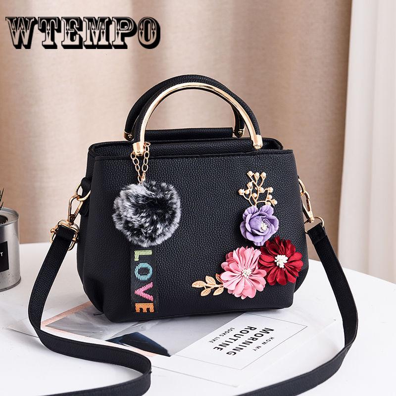 Leather Handbags Women Tote Top-handle Embroidery Flower Shoulder Bag