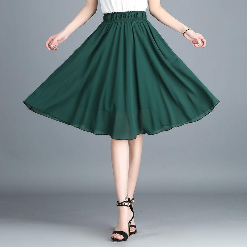 Floral Chiffon Skirt Female Summer Mid-length High-waist Print Big Swing Fairy Skirt Ladies Small Short Skirt Thin