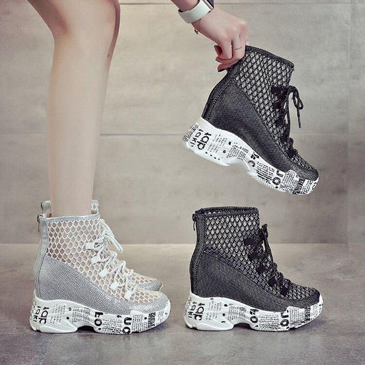 Boots Wedge Heel Female Increase Summer Mid-tube Net Boots Breathable Baotou Cool Boots Thick Bottom Thin and Thin Boots Tide