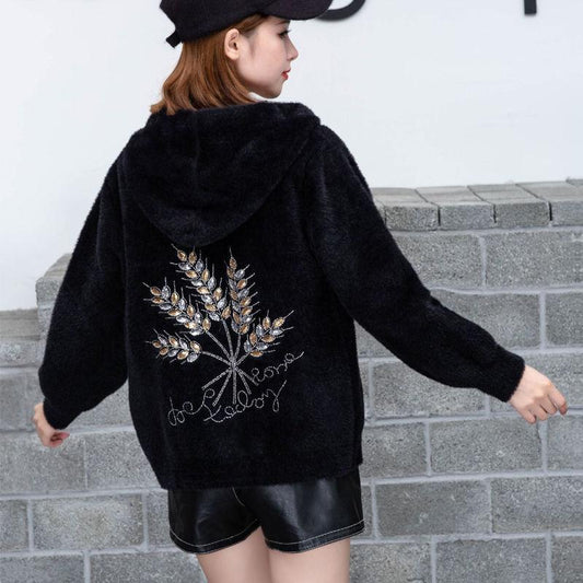 Knitted Cardigan Autumn and Winter Imitation Mink Velvet Jacket Female Korean Version Loose Temperament Ladies Style All-match