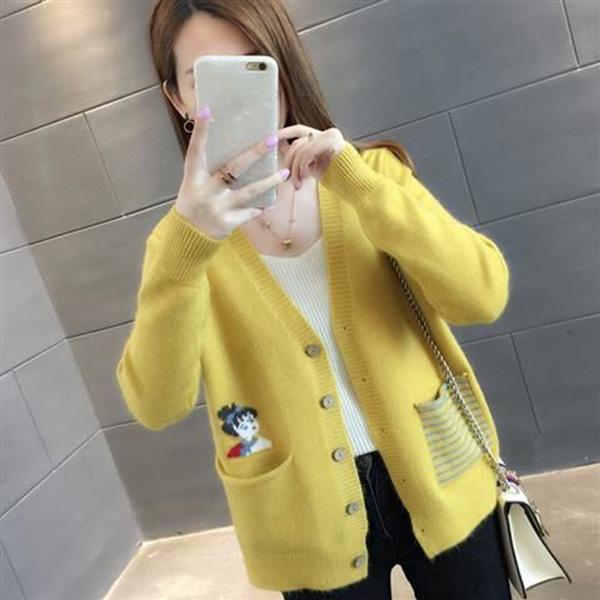 Knit Cardigan Sweater Women's Short Spring and Autumn Sweater Loose Wild Sweater Coat