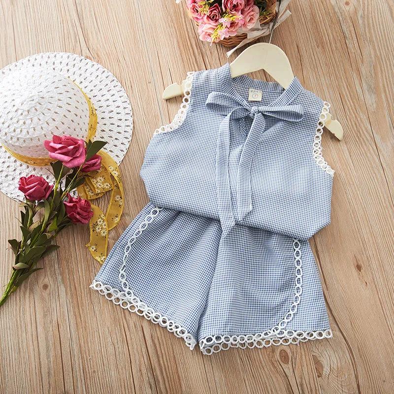 Two-piece Girls Summer Suit Plaid Children's Clothing Summer Children's Suit