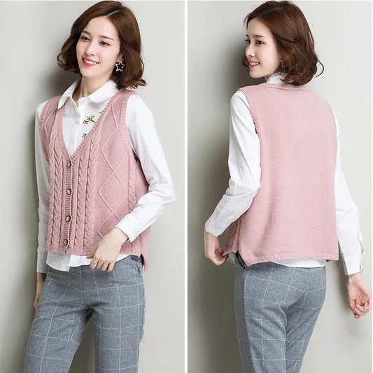 Sweater Vest Women's Short Spring All-match V-neck Woolen Sleeveless Knitted Sweater