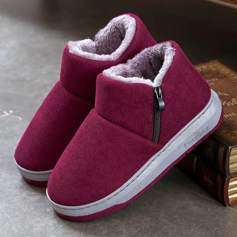 Winter Cotton Slippers Bag with Non-slip Cotton Shoes To Keep Warm Plus Velvet Home with Heel Printing Home Cotton Shoes