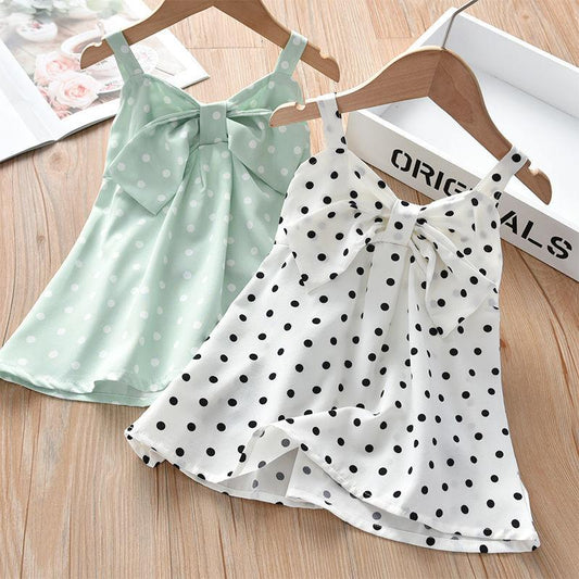 Summer Baby Girls Sling Dresses Children's Clothing Girls Sweet Lovely Polka Dot Bow Sleeveless Vest Dress