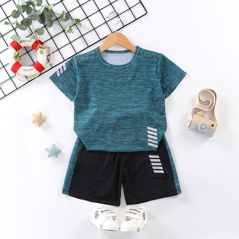 Children's Short Sleeve Suit Running Sportswear Casual Quick Drying Clothes Boy and Girl Summer T-shirt Shorts Two Piece Set