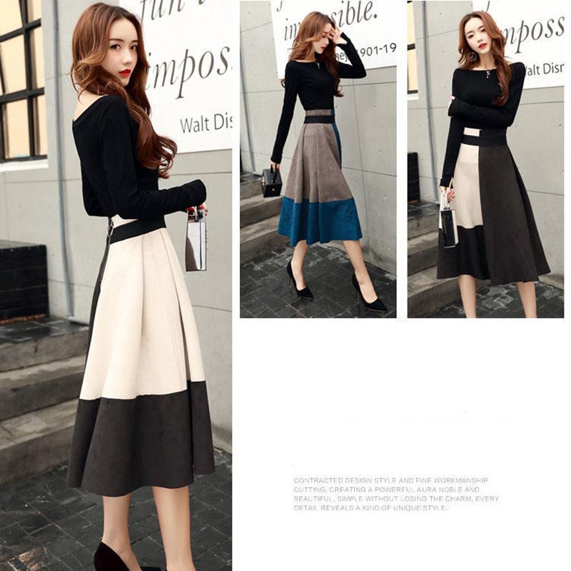 Spring Fashion Slim Slimming One-shoulder Long-sleeved Shirt Suede Skirt Fashionable Two-piece Suit