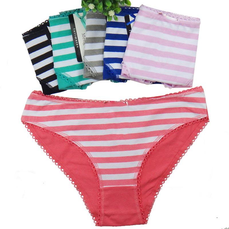 Top Women Cotton Brief Underwear Striped Plus size Panties Breathable Girl's Underpants 6 Pcs/lot