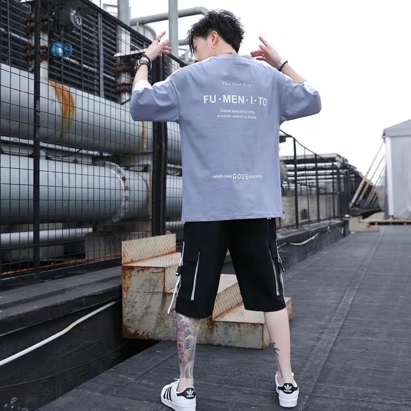 Summer Suit Male Teenager Student Korean Version Handsome Casual Sports Short-sleeved Shorts Boys Clothes Set