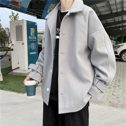 Thick Windbreaker Men's Winter Loose and Handsome Woolen Coat Men's Winter Short Woolen Coat Boys Long-sleeved Warm Coat