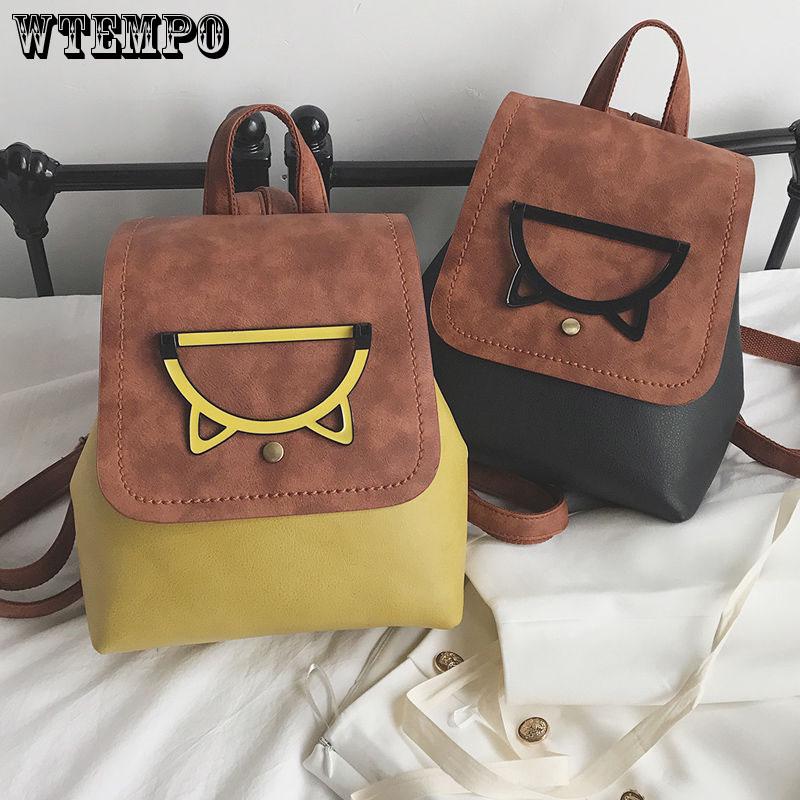 Backpack Women Solid Color PU Leather Backpack Cartoon Bag