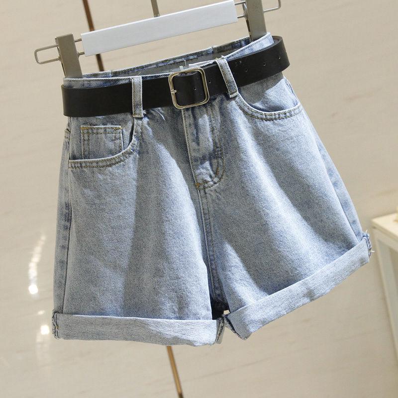 WTEMPO High Waist Denim Shorts Women Loose Spring and Summer Wide Leg A-line Thin Curled Bottom Casual Shorts