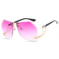 Oversized Rimless Sunglasses Women Vintage Brand Designer Metal Frame Yellow Sun Glasses for Men Cla