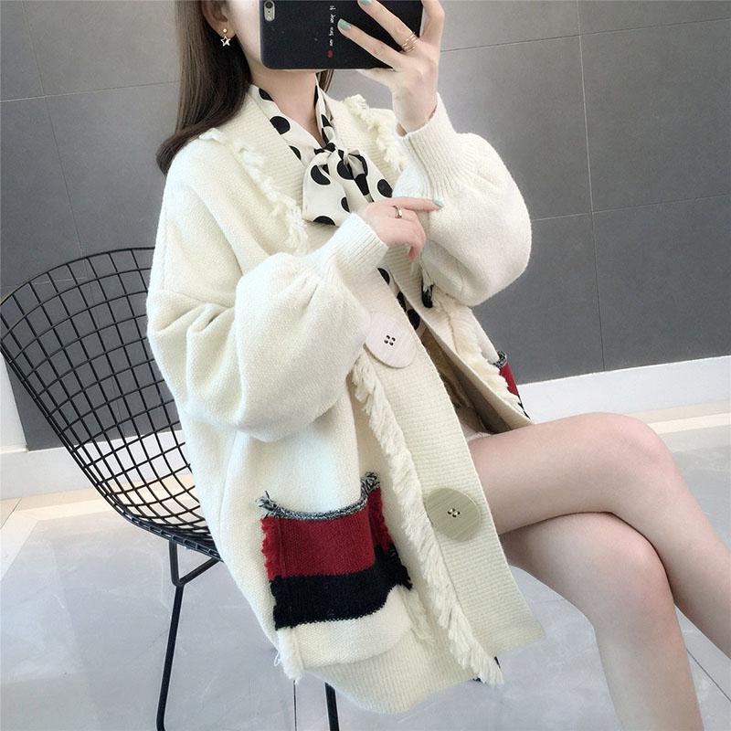 Autumn and Winter Casual Solid Color Sweater Cardigan All-match Thick Coat Loose Blouse