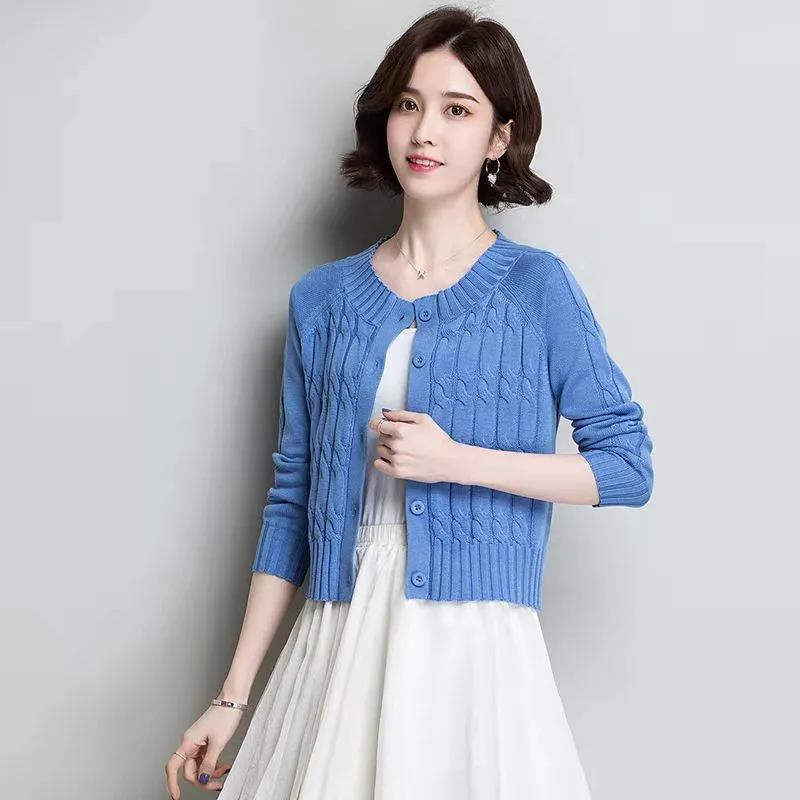 Pure Color Twist Knit Cardigan Women's Spring and Autumn Women's Short and Small Age-reducing Sweater Women's Jacket