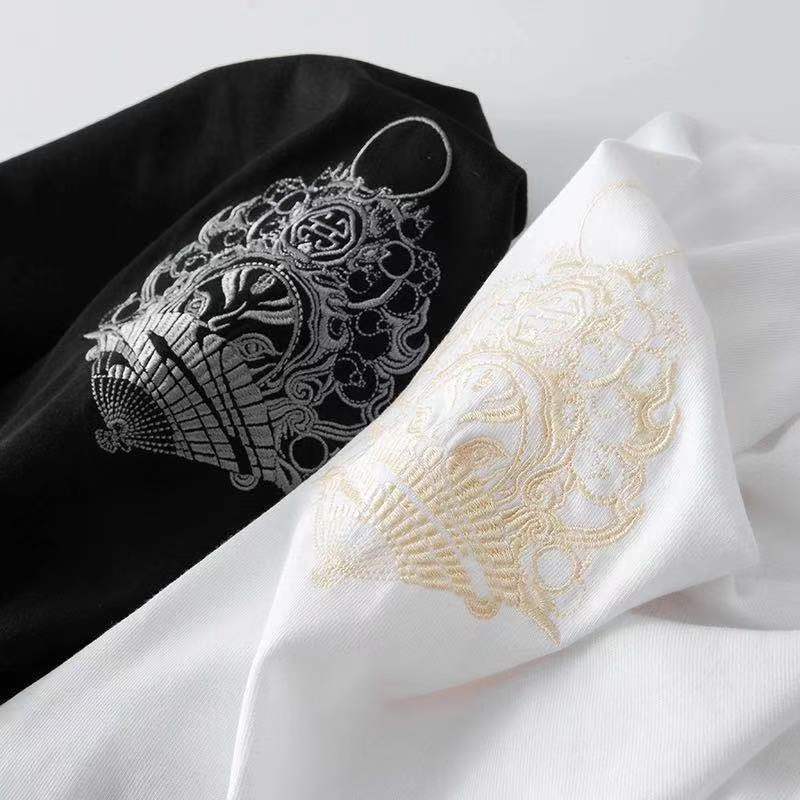 Chinese Style Beijing Opera Facial Makeup Embroidered Short-sleeved T-shirt Men's Half-sleeved Couples Summer Loose Clothes