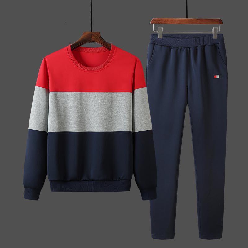 Men's Clothing 2pcs set Trendy Joker Long Sleeve Casual Sweatshirt Set Large Size Spring and Autumn