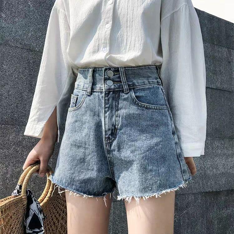 WTEMPO Double Buckle Denim Shorts Women Version of The High Waist Was Thin and Loose Wild A-line Wide Legs