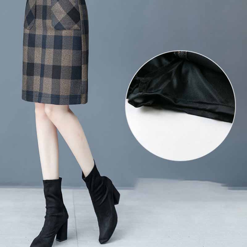 Autumn and Winter Woolen Plaid Skirt Women's High Waist Small Temperament A-line One Step Hip Skirt