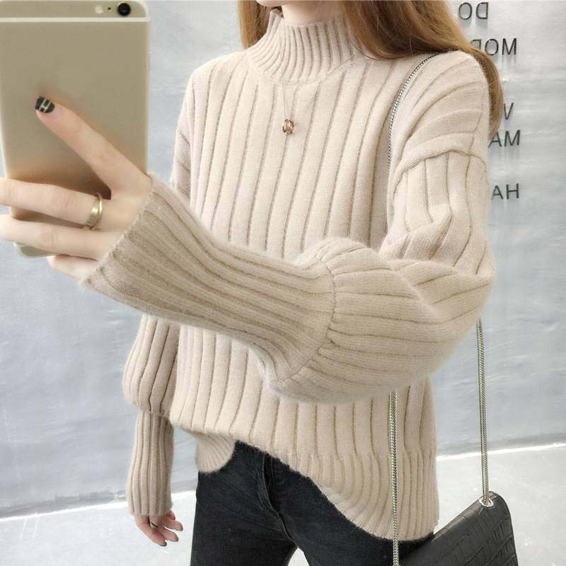 Winter Women Puff Sleeve Half Turtleneck Pullover Sweater Slim Sexy Soft Knitt Sweatshirts