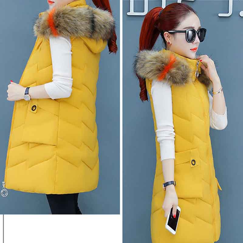 Cold-proof Vest Women's Autumn and Winter Removable Cap Down Cotton Mid-length Thickened Cotton Coat