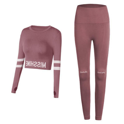 2 Piece Women Sportswear Yoga Set Gym Clothing Tracksuit Long Sleeve Crop Top High Waist Seamless Leggings Fitness Sports Suits