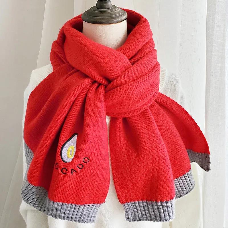 Winter Wool Scarf Korean Version of Wild Embroidery Scarf Thick Warm Wool Knitted Scarf Shawl for Women