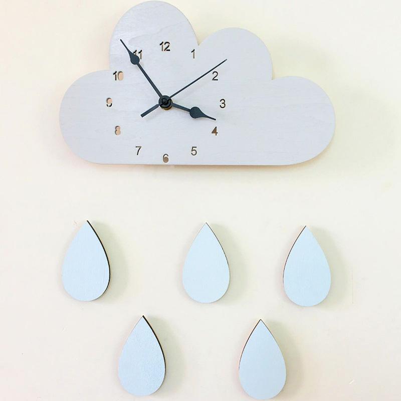 Nordic Home Cloud Rainbow Raindrop Clock Cartoon Children Mute Clock Wall Decoration