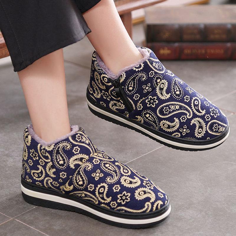 Winter Cotton Slippers Bag with Non-slip Cotton Shoes To Keep Warm Plus Velvet Home with Heel Printing Home Cotton Shoes