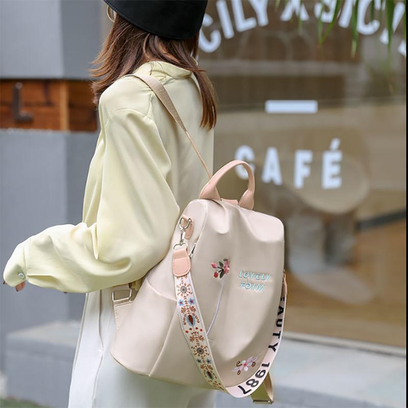 Ladies Personality Embroidery Backpack Oxford Cloth Backpack Fashion Casual Bag Girl Travel School Bag