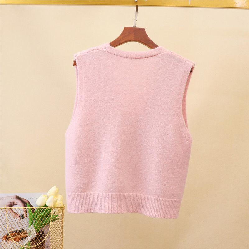 Sweater Vest Women Solid Autumn Winter All-match Leisure Outerwear Knitted V-Neck Sleeveless Female Elegant Chic Simple Harajuku