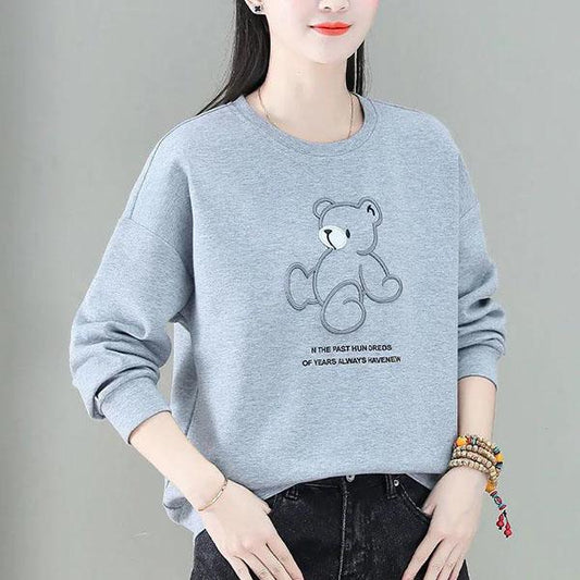 Women's Spring and Autumn Cotton Round Collar Long Sleeve Sweater Female Large Size Solid Color Casual Hoodless Tops