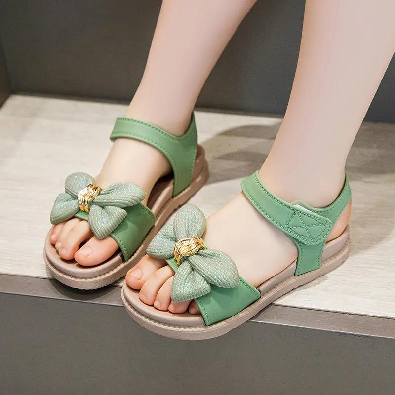 Girls Sandals Girls Summer Soft Sole Flat Beach Sandals Anti-slip Bow Decoration Casual Princess Sandals