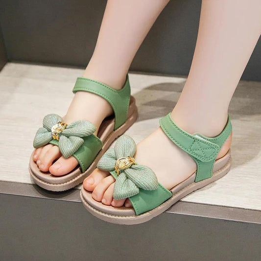 Girls Sandals Girls Summer Soft Sole Flat Beach Sandals Anti-slip Bow Decoration Casual Princess Sandals