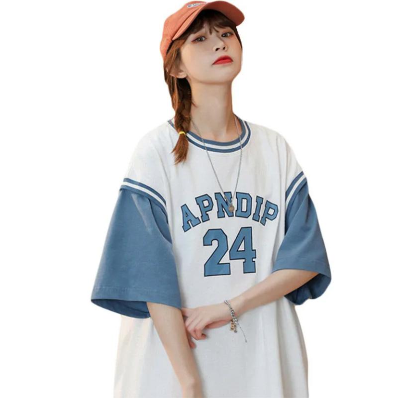 Sportswear Casual Short-sleeved Fake Two-piece T-shirt Women's Unisex Summer Loose Design Small Trendy Tops