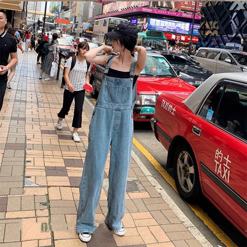 Retro Cowboy Women's Overalls Loose Trousers High Waist Students Wear Wide Leg Pants Mop Tide