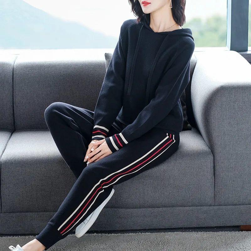 Two-piece Suit Sports and Leisure Suit Women's Spring and Autumn Korean Style Loose and Thin Temperament Fashion Hooded Sweater