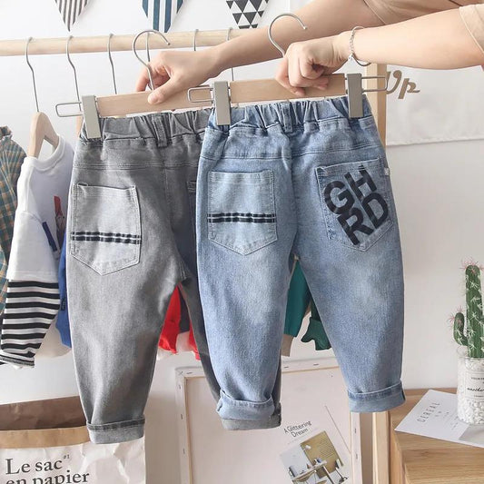 Children's Pants Summer Thin Jeans Korean Print Letter Loose Boy Girl Jeans Leggings Casual Pants