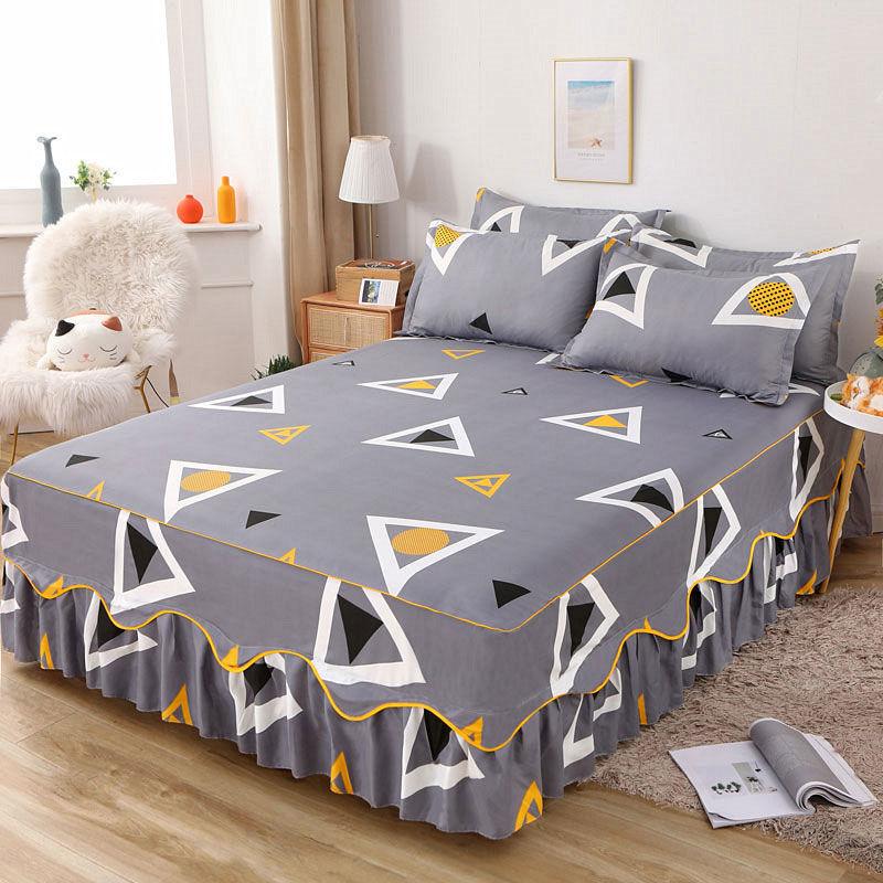 Skin-friendly Solid Color Home Bed Skirt Bedroom Sanding One-piece Bedspread Bedding Bedroom Student Dormitory Sheets