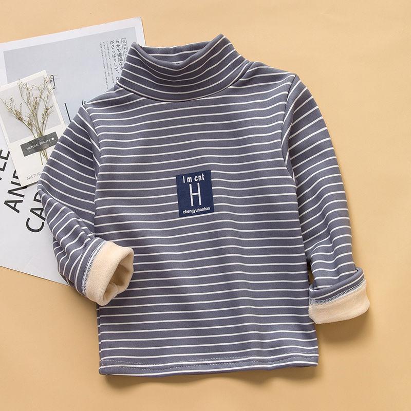 Children's Baby Autumn and Winter Tops Boys and Girls Plus Velvet Padded High-neck Long-sleeved T-shirts Children's Warm Bottoming Shirt