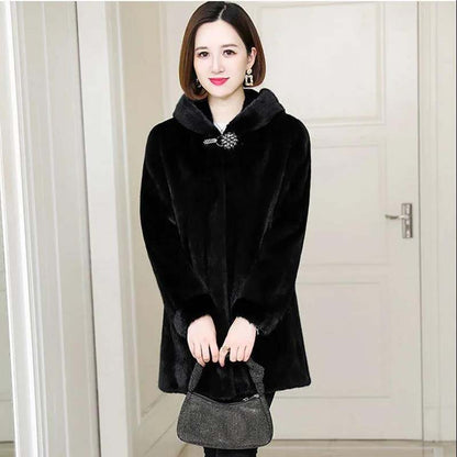 Imitated Mink Velvet Coat Women's Mid-length Autumn and Winter Haining Mink Coat Thickened Large Size Fur Coat Was Thin