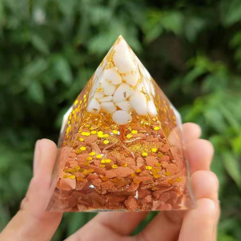 Orgonite Citrine Crystal Sphere with Tiger Eye Natural Stone Pyramid Orgonite Reiki Energy Healing Meditation Pyramid