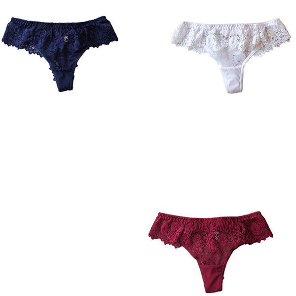 3Pcs/Set Women's All-match Large Size Causal Lace Briefs Girl's Solid Color Low Waist Seamless Thong