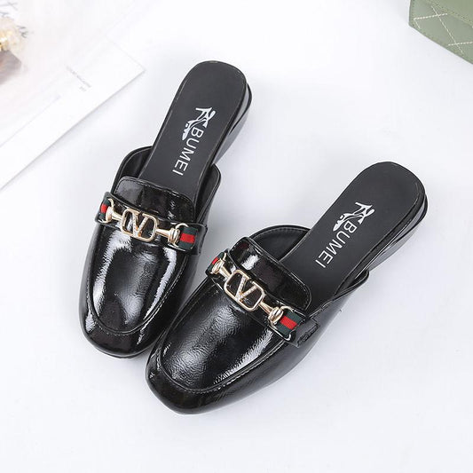 Plus Size 35-40 Women All-match Shiny PU Leather Slippers Outdoor Diamond High Heels Bohemian Beach Wear-resistant Non-slip Sandals