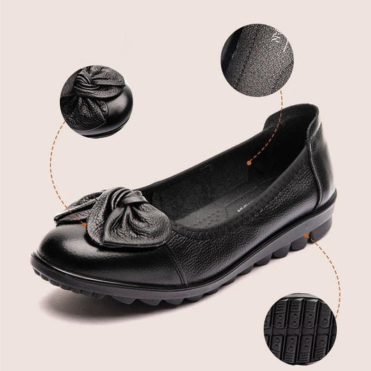 Women's Spring and Autumn Soft Sole Leather Shoes Plus Size Round Head Single Leather Shoes Female Non Slip Flat Doudou Shoes